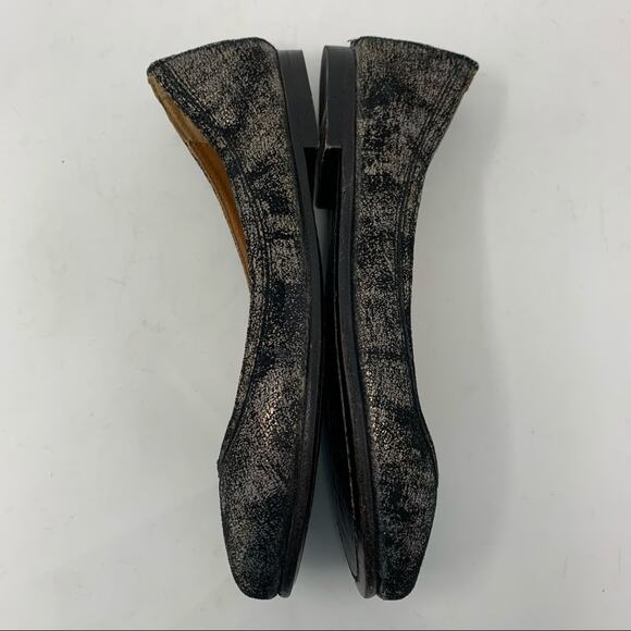 Frye Carson 6 Black Gold Crackle Ballet Flats NWOB - Picture 6 of 8
